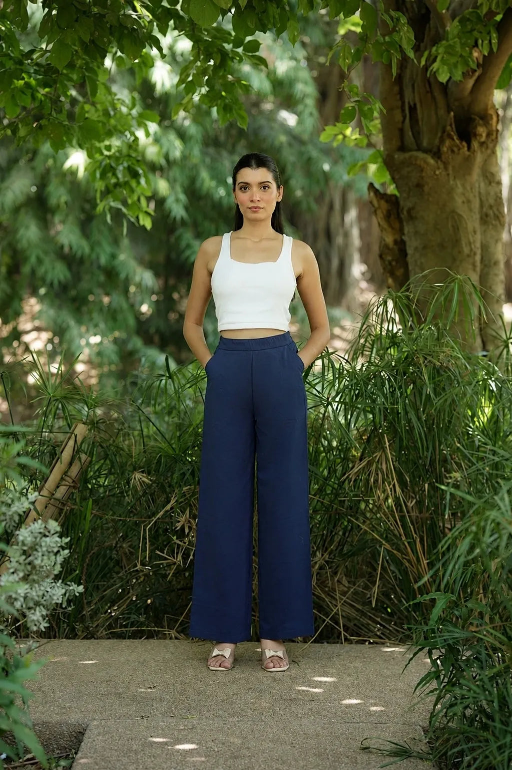 Blue Handloom Cotton Wide Leg Pants