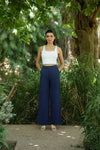 Blue Handloom Cotton Wide Leg Pants
