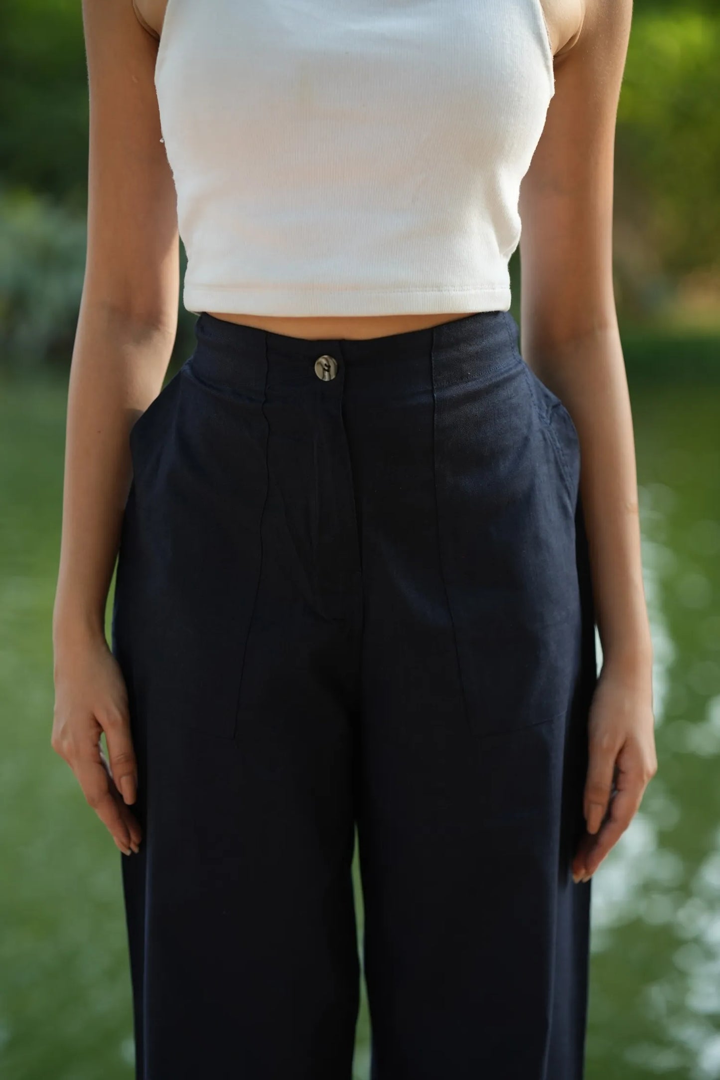 Navy Blue Airy Linen Pants