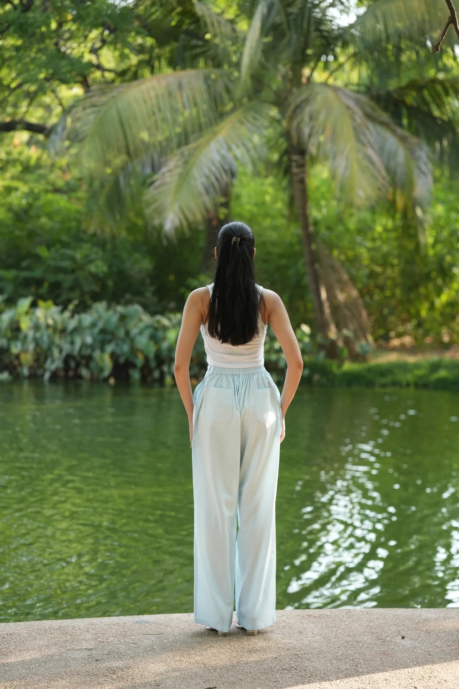 Sky Blue Airy Linen Pants
