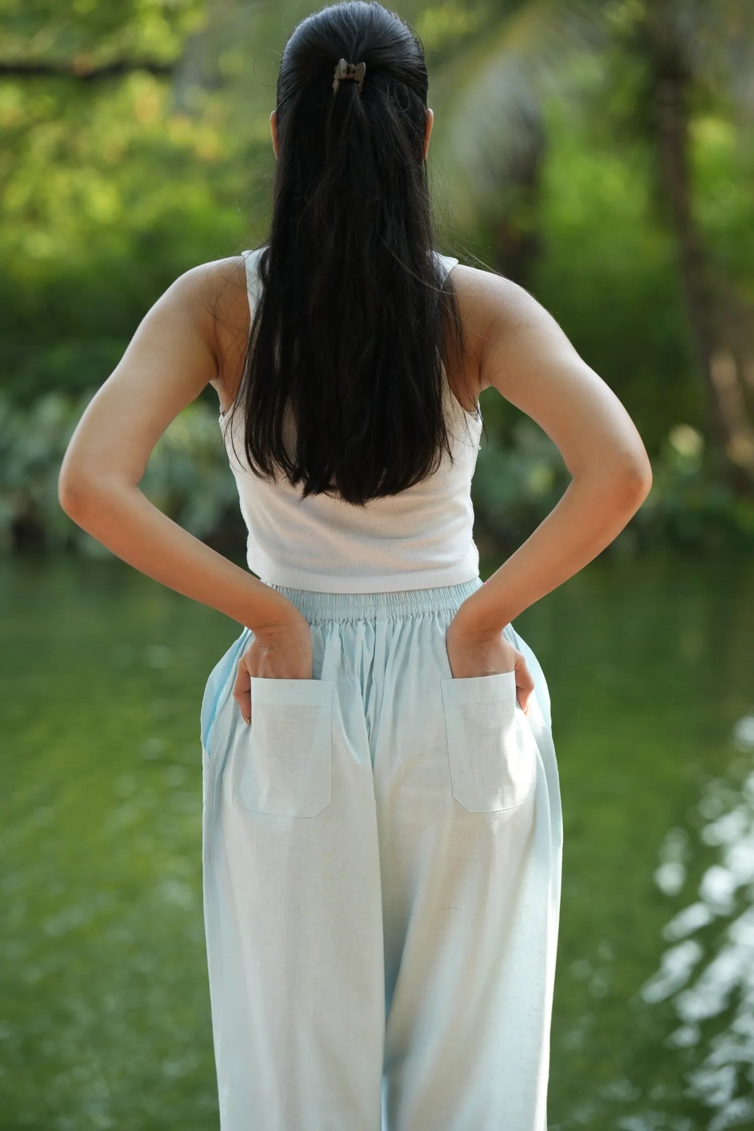 Sky Blue Airy Linen Pants