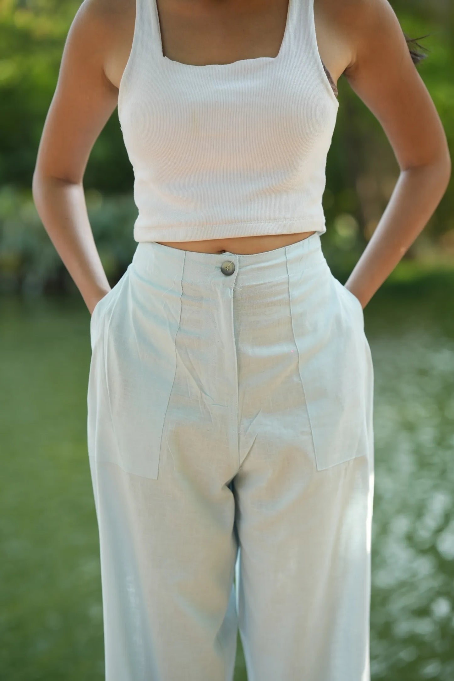 Sky Blue Airy Linen Pants