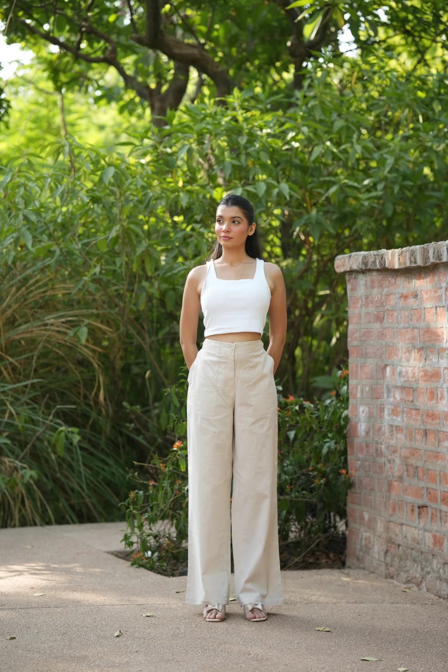Off White Airy Linen Pants