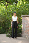 Black High Waist Airy Linen Wide Leg Pants