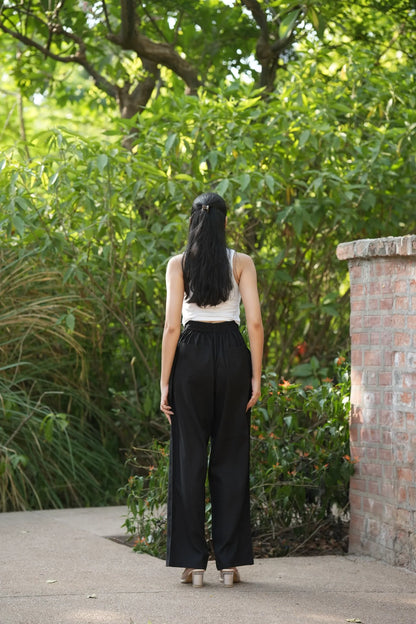 Black High Waist Airy Linen Wide Leg Pants