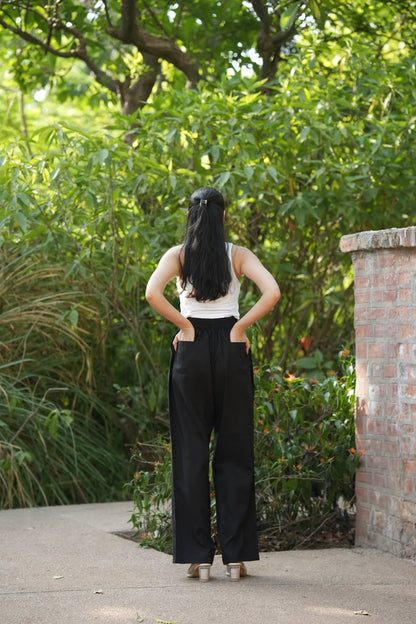 Black High Waist Airy Linen Wide Leg Pants