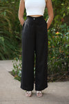 Black High Waist Airy Linen Wide Leg Pants