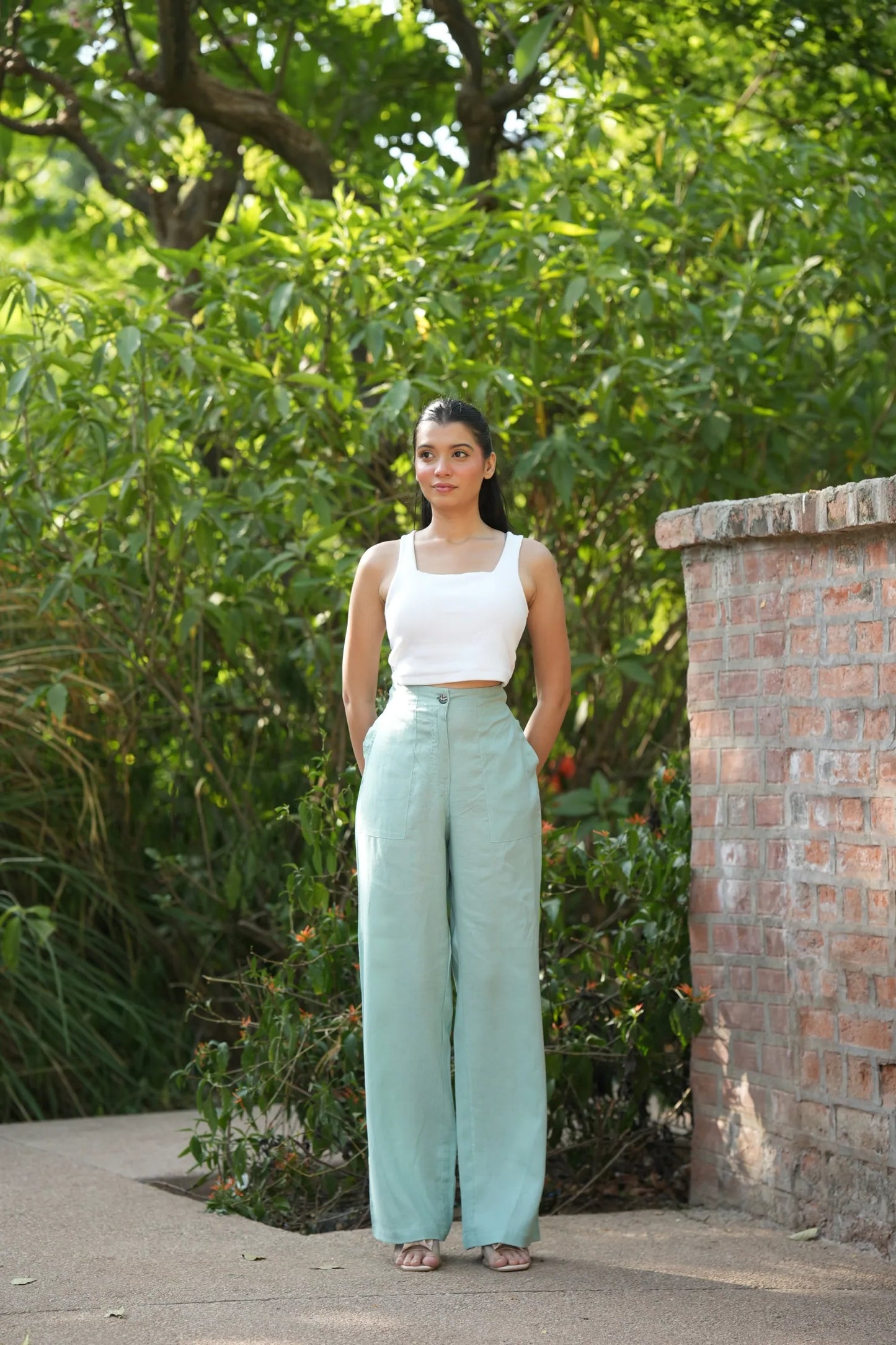 Green Airy Linen Pants