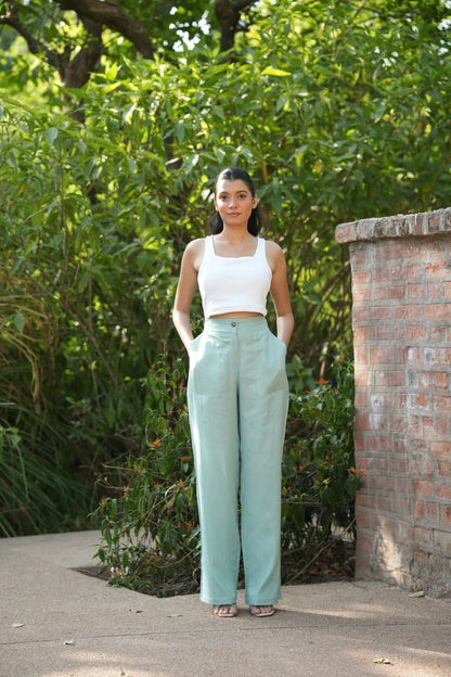 Green Airy Linen Pants