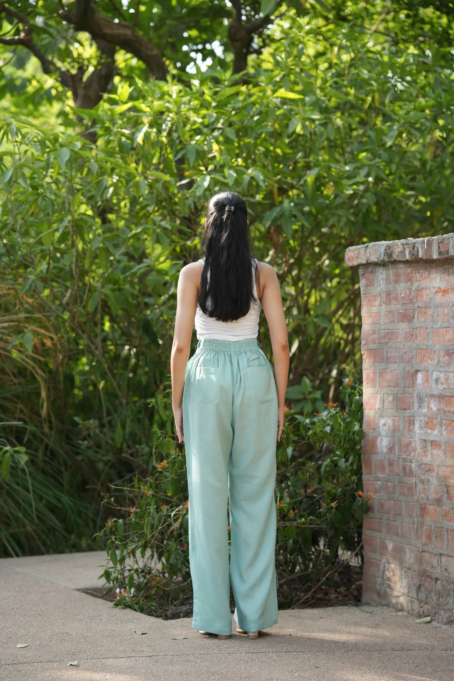 Green Airy Linen Pants