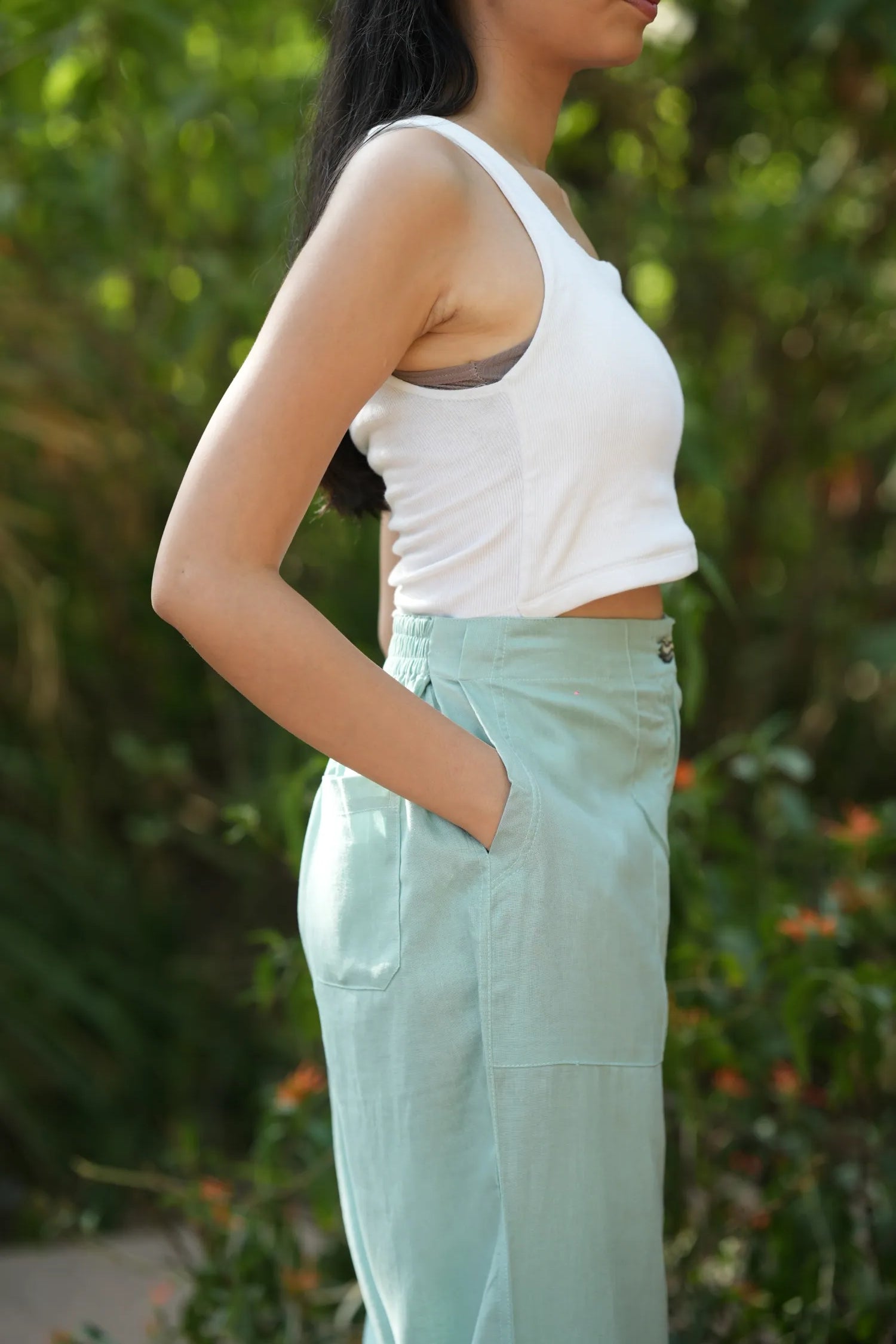 Green Airy Linen Pants