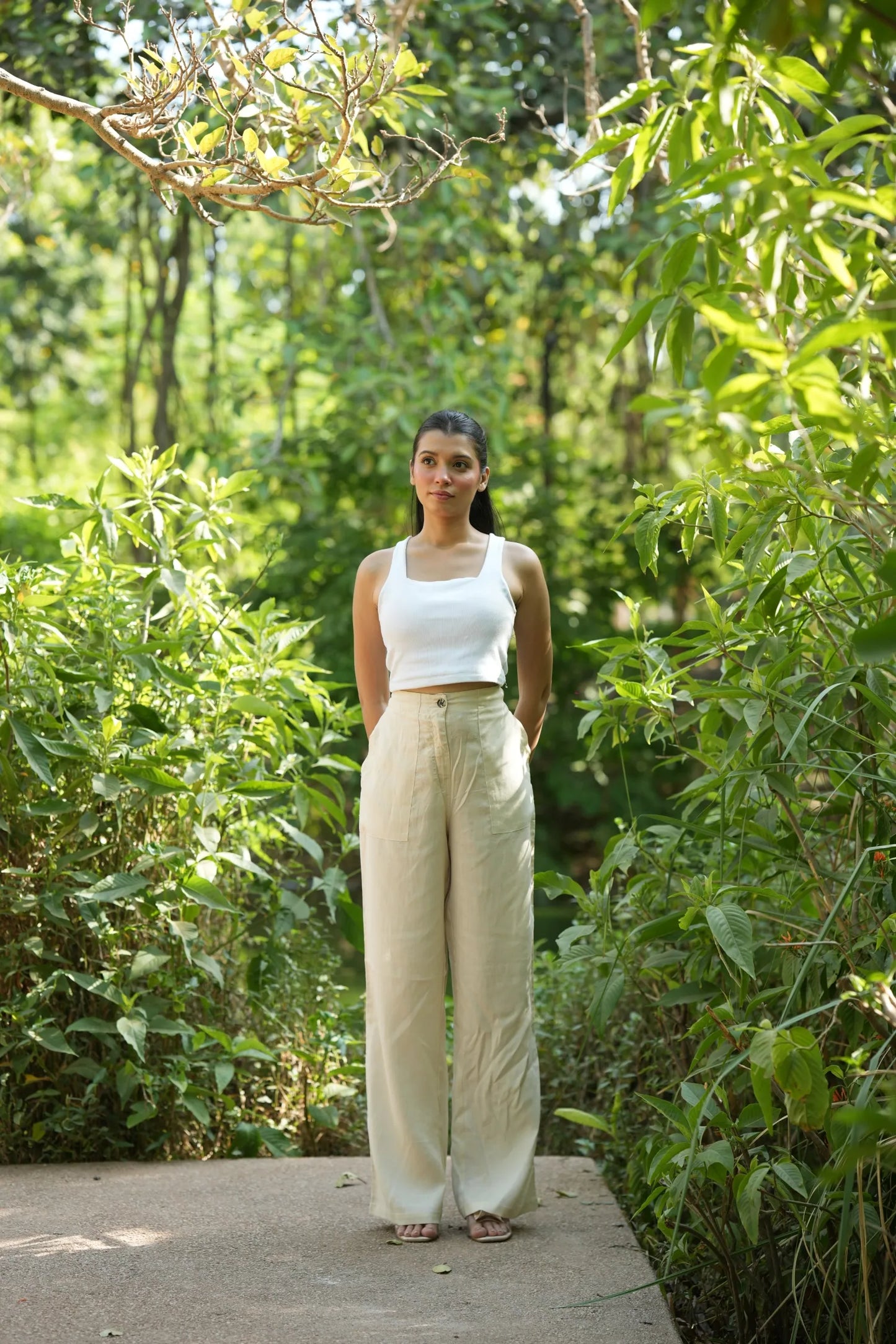 Cream Airy Linen Pants
