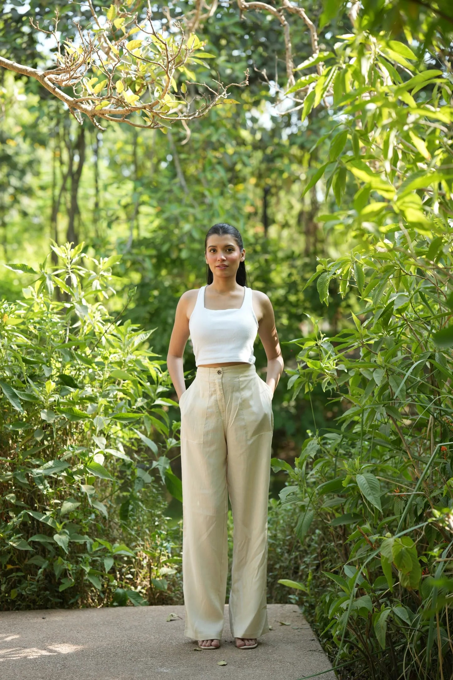 Cream Airy Linen Pants