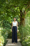 Navy Blue Handloom Cotton Wide Leg Pants