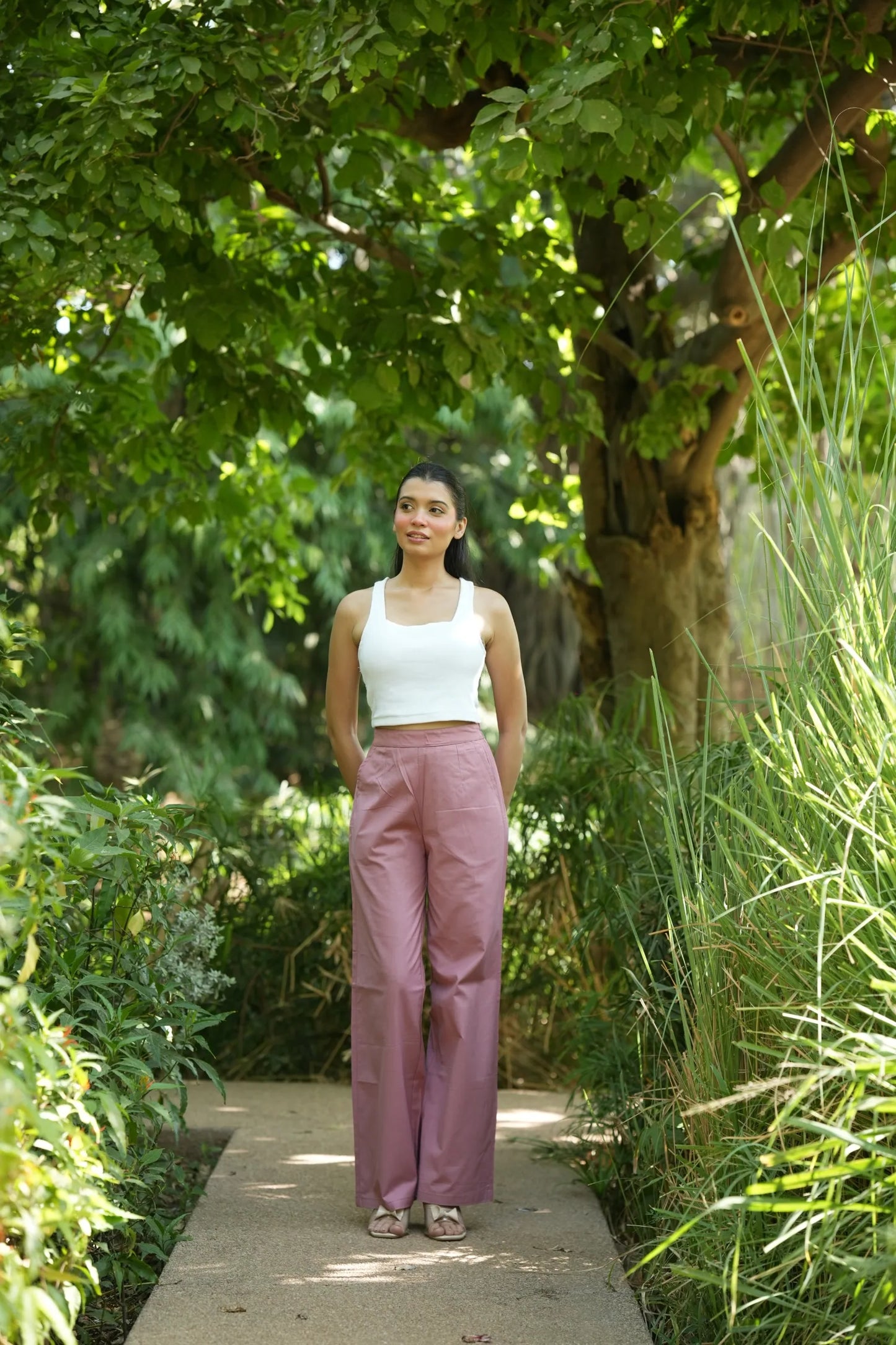Pink Handloom Cotton Wide Leg Pants