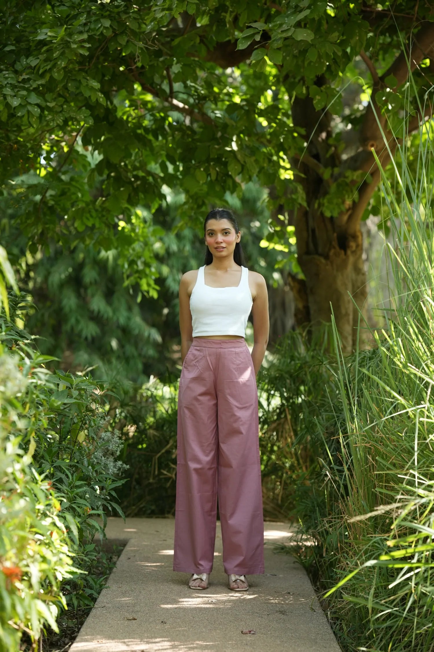 Pink Handloom Cotton Wide Leg Pants