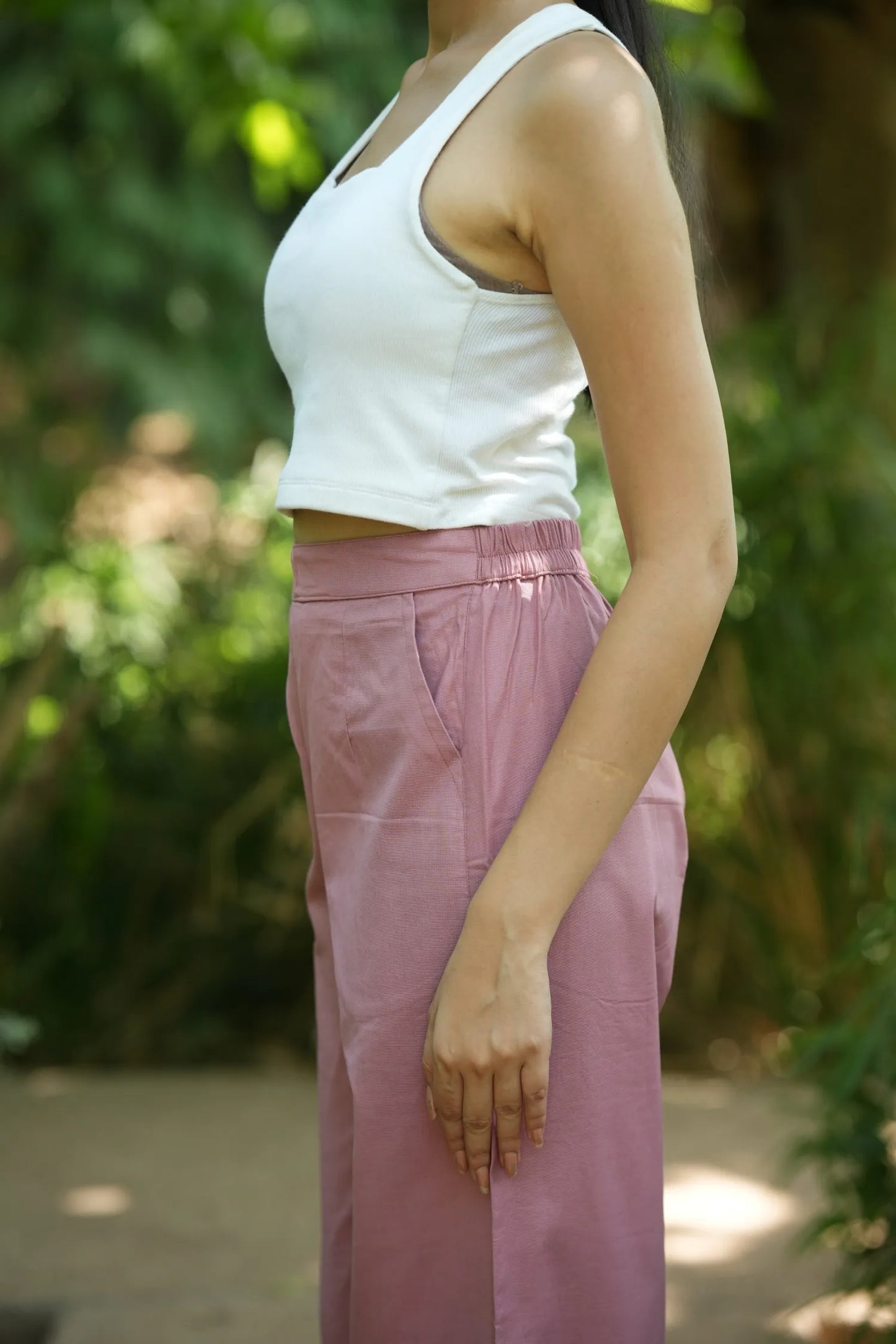 Pink Handloom Cotton Wide Leg Pants