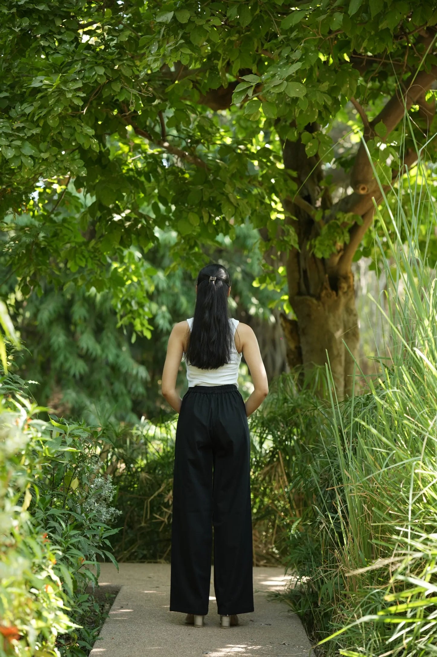 Black Handloom Cotton Wide Leg Pants