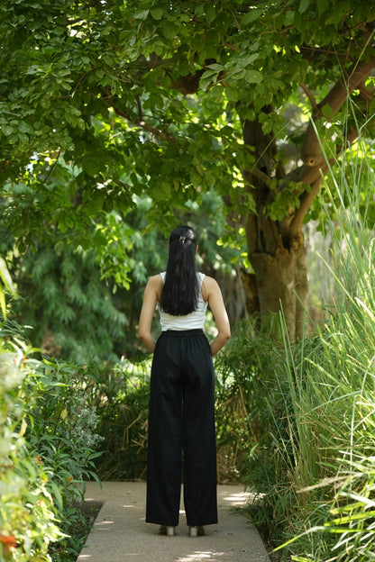 Black Handloom Cotton Wide Leg Pants