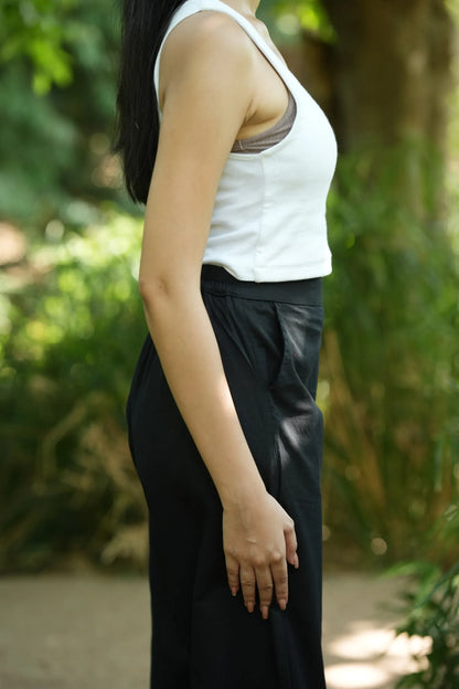 Black Handloom Cotton Wide Leg Pants