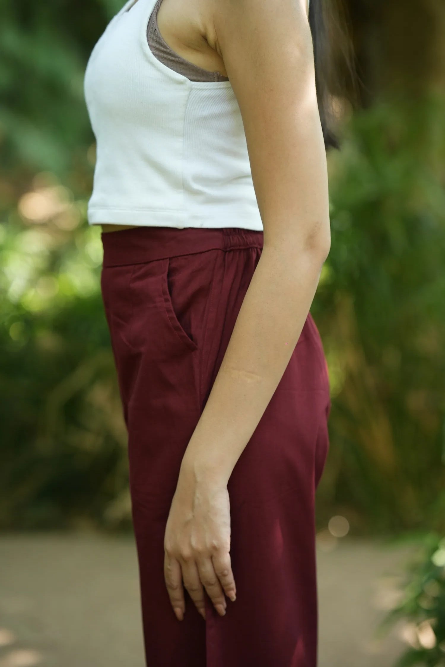 Maroon Handloom Cotton Wide Leg Pants
