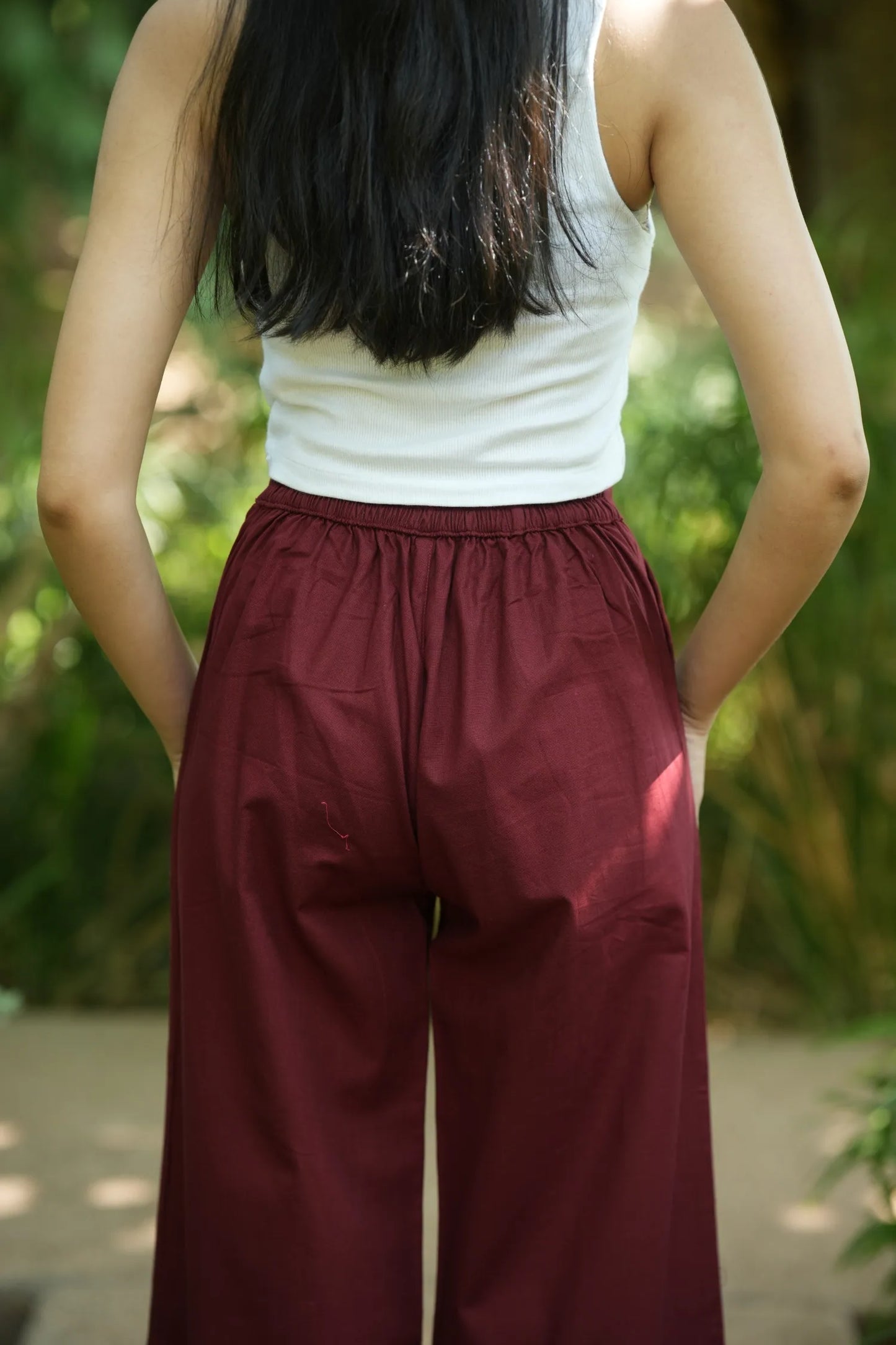 Maroon Handloom Cotton Wide Leg Pants