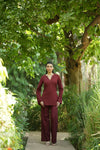 Maroon Solid V-Neck Kurti with Cotton Pants