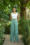 Pista Green Handloom Cotton Wide Leg Pants