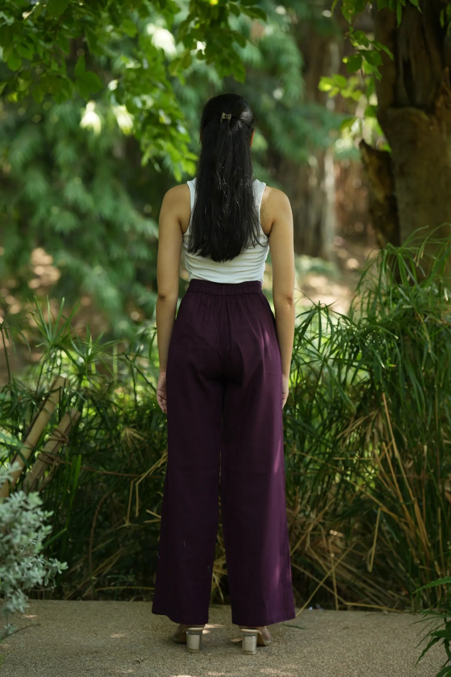 Wine Handloom Cotton Wide Leg Pants