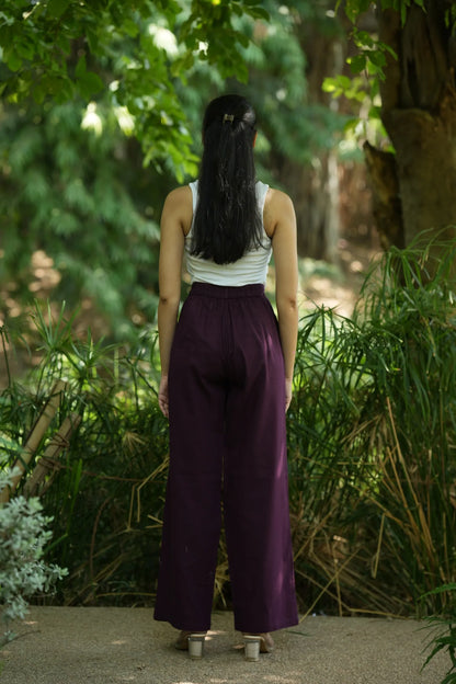 Wine Handloom Cotton Wide Leg Pants