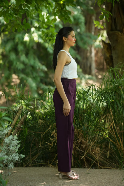 Wine Handloom Cotton Wide Leg Pants