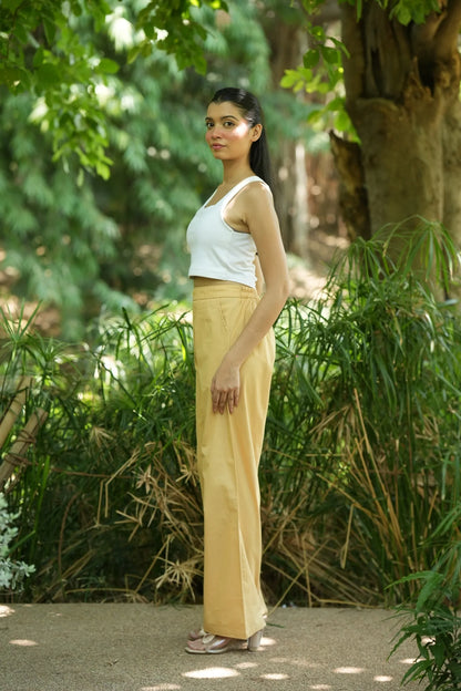 Beige Handloom Cotton Wide Leg Pants
