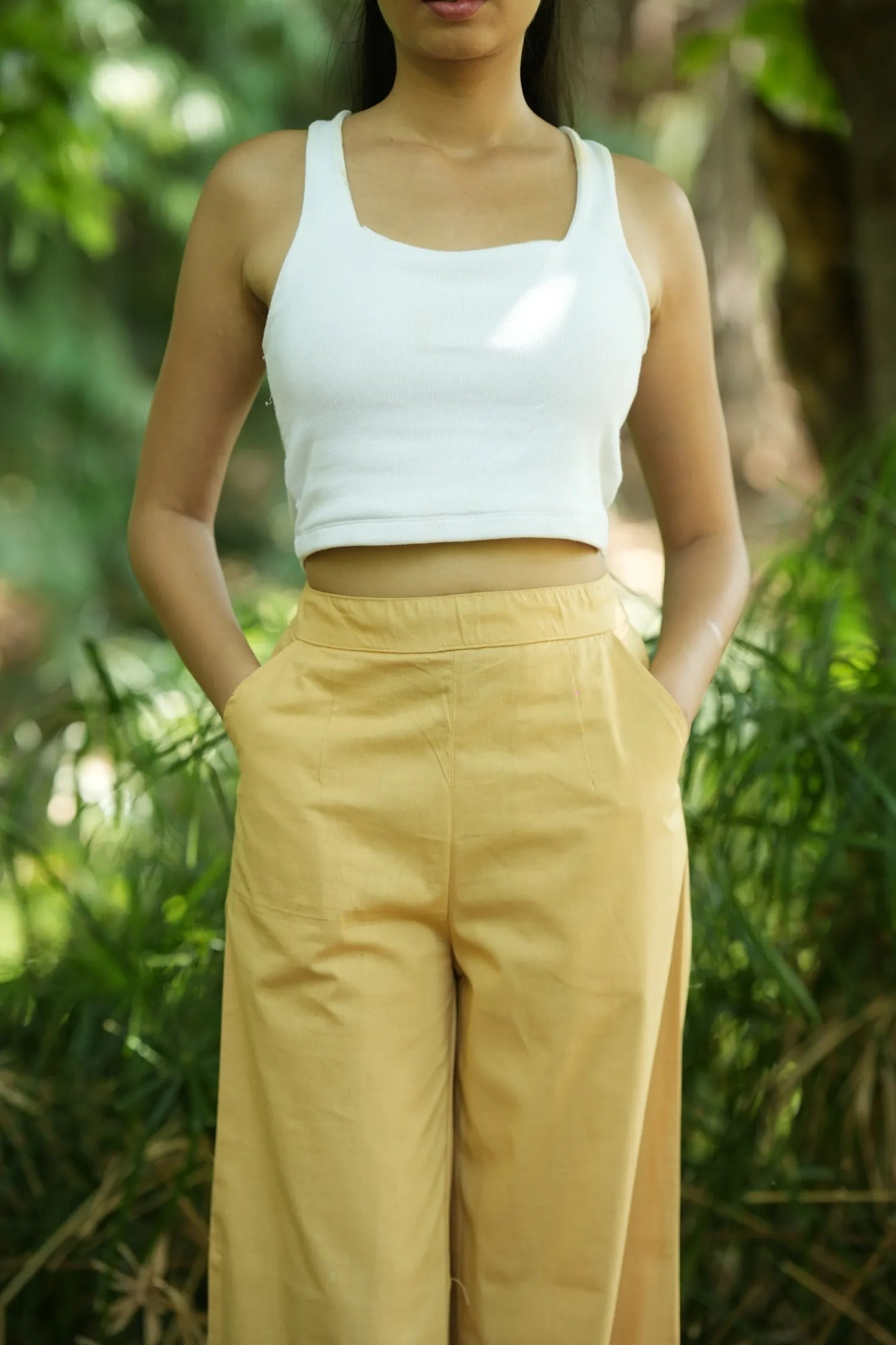 Beige Handloom Cotton Wide Leg Pants