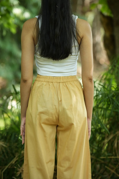Beige Handloom Cotton Wide Leg Pants