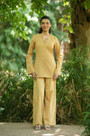 Yellow Solid V-Neck Kurti with Cotton Pants