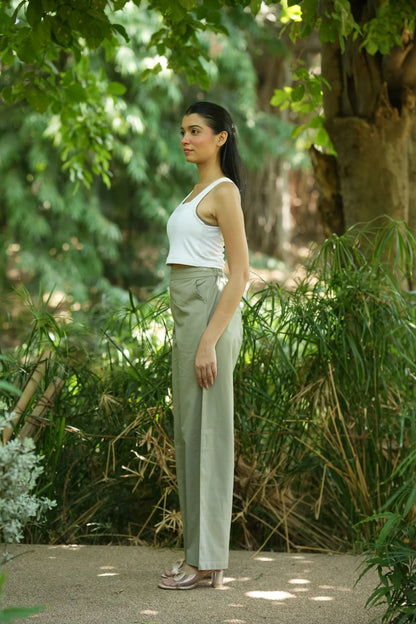 Olive Grey Handloom Cotton Wide Leg Pants