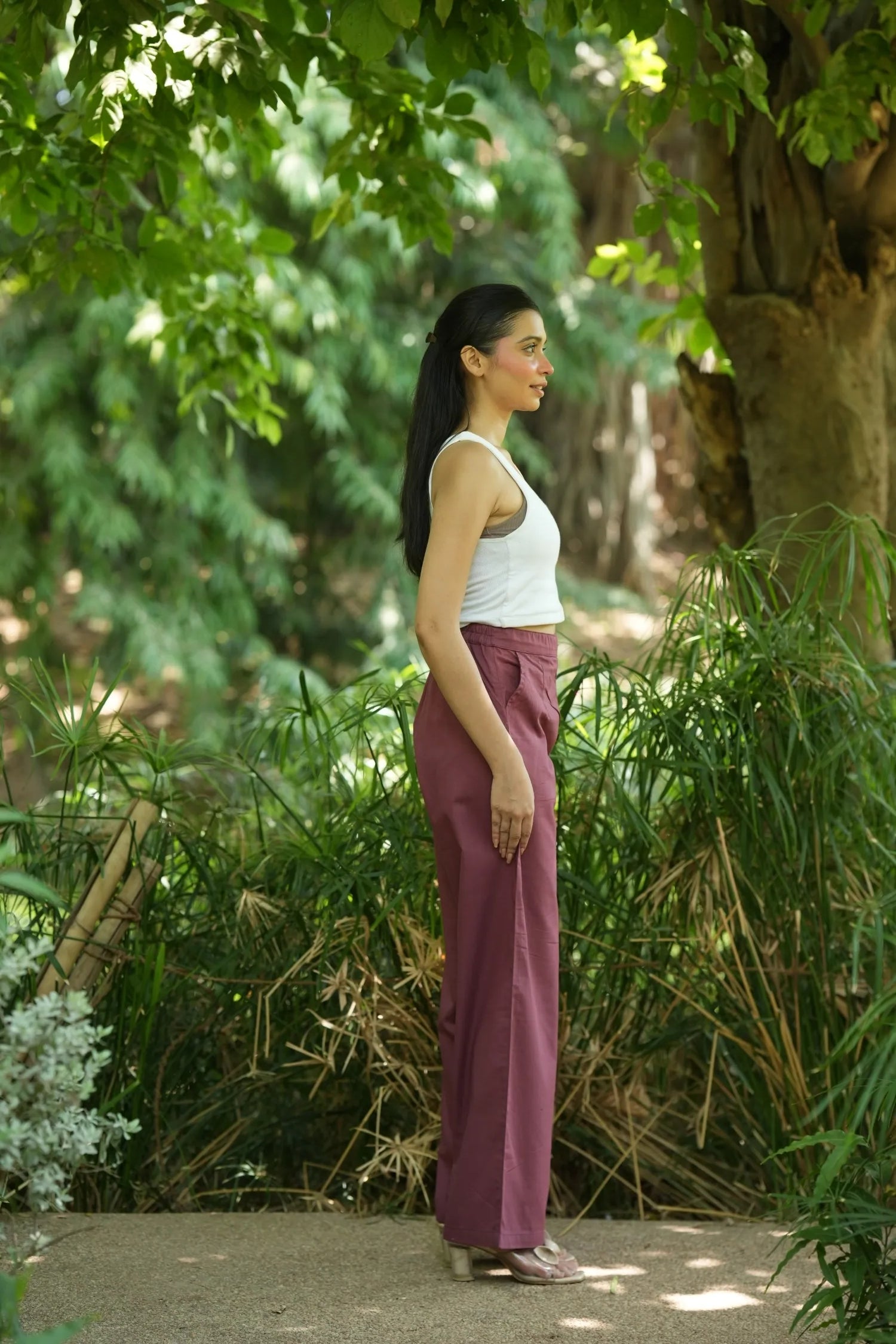 Onion Pink Handloom Cotton Wide Leg Pants