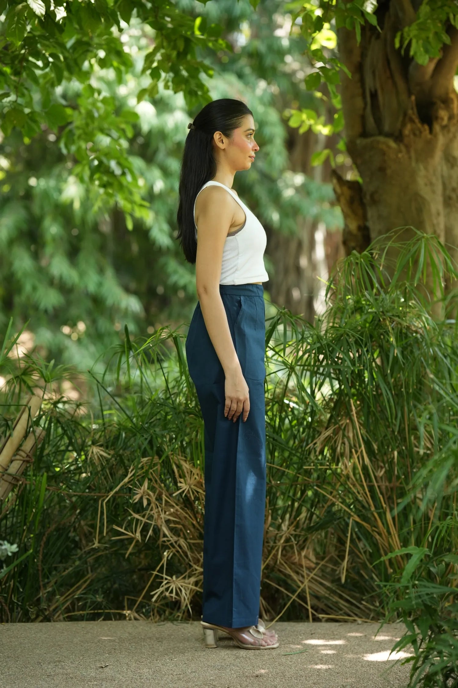 Teal Blue Handloom Cotton Wide Leg Pants