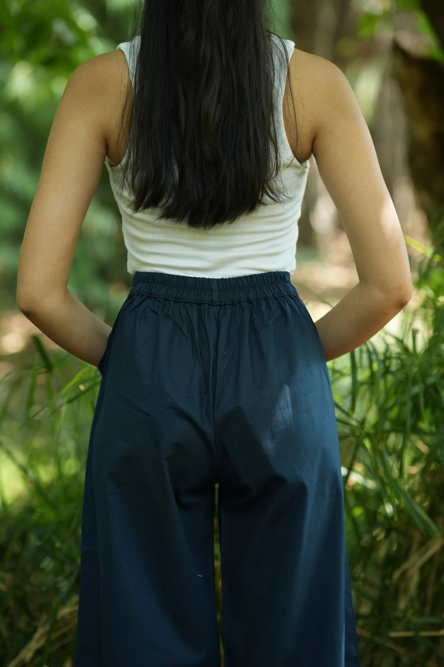 Teal Blue Handloom Cotton Wide Leg Pants