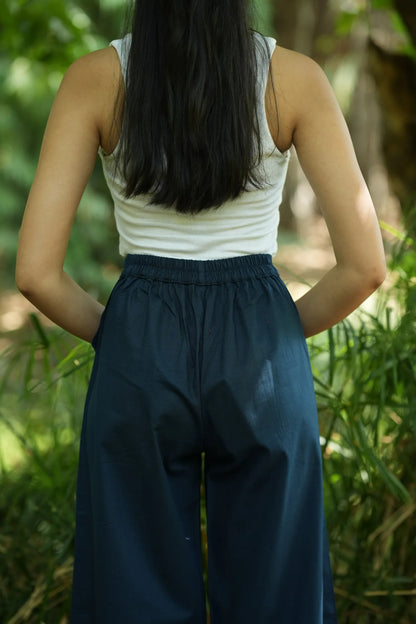Teal Blue Handloom Cotton Wide Leg Pants