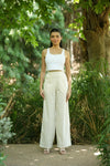 Cream Handloom Cotton Wide Leg Pants