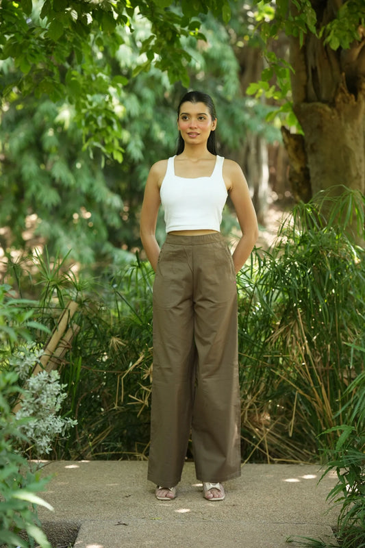 Brown Handloom Cotton Wide Leg Pants