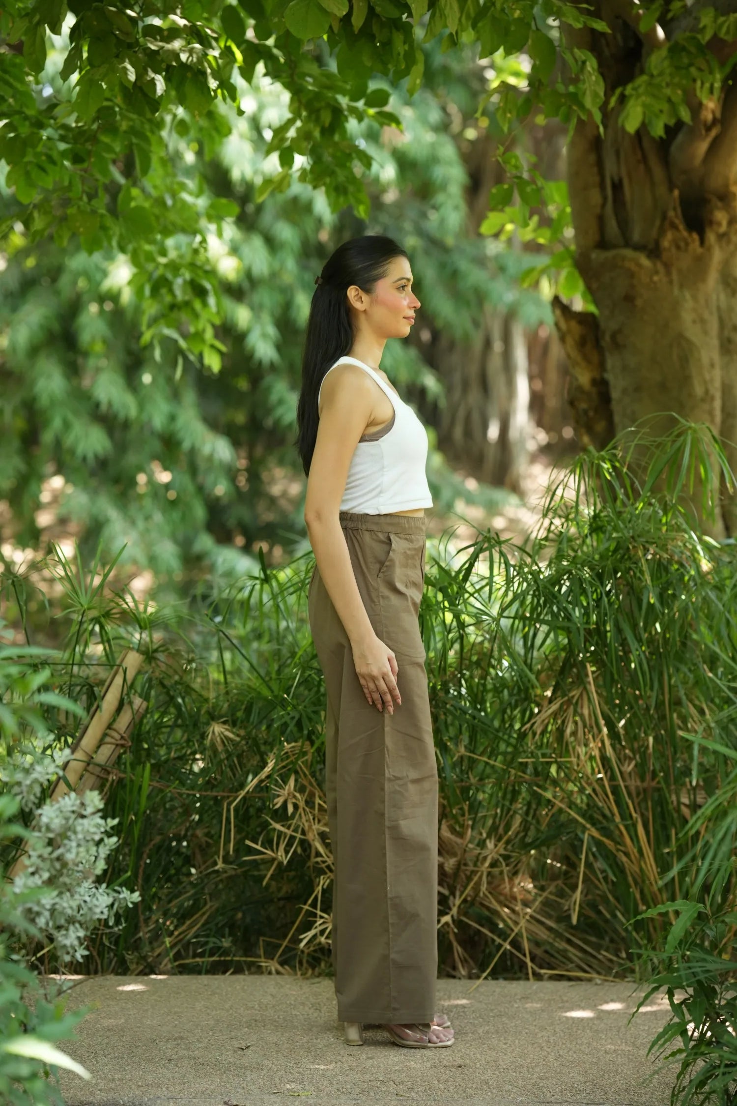 Brown Handloom Cotton Wide Leg Pants