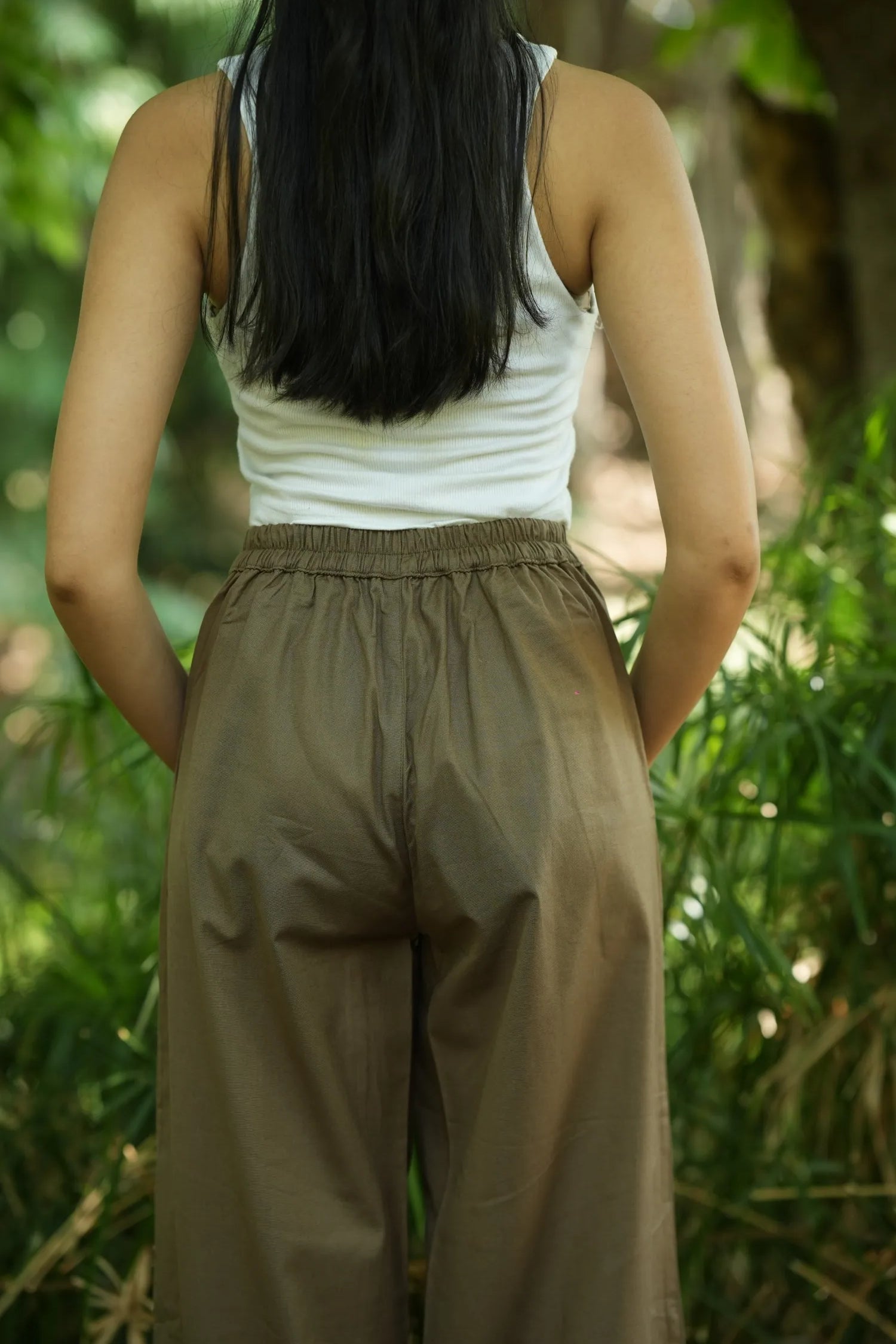 Brown Handloom Cotton Wide Leg Pants