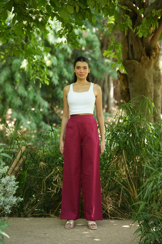 Rani Pink Handloom Cotton Wide Leg Pants