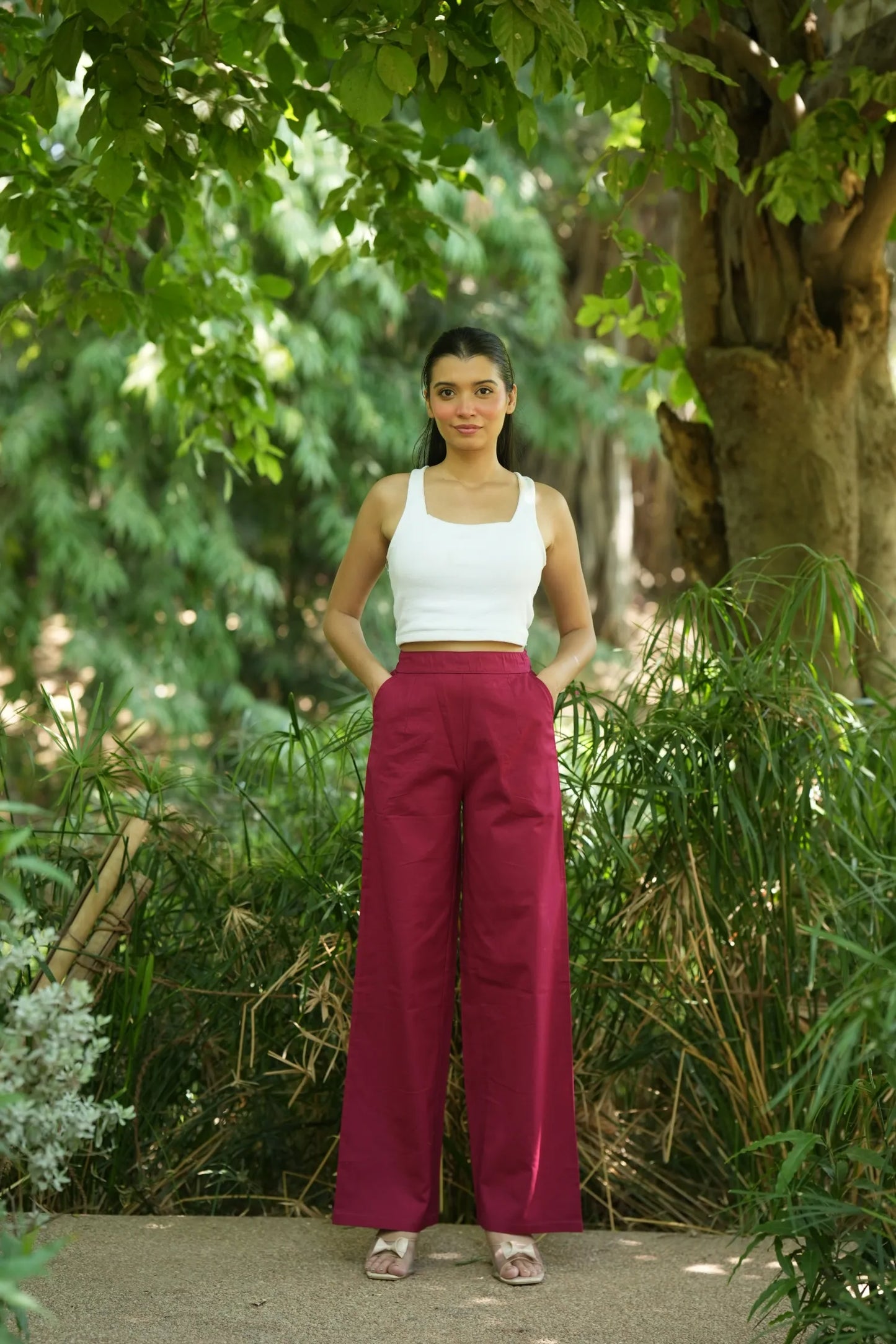 Rani Pink Handloom Cotton Wide Leg Pants