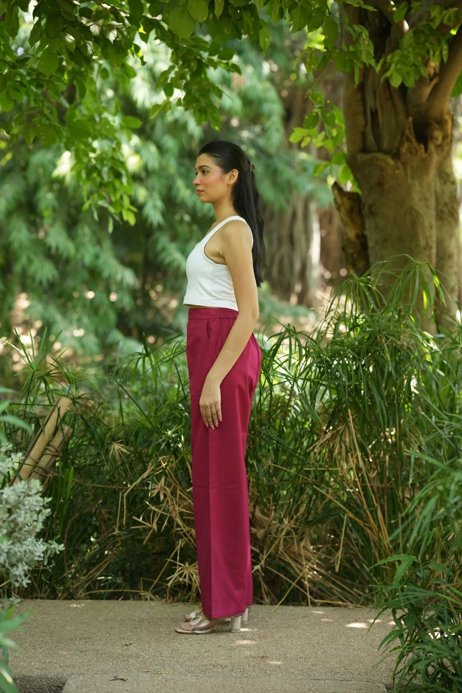 Rani Pink Handloom Cotton Wide Leg Pants