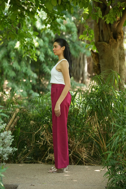 Rani Pink Handloom Cotton Wide Leg Pants