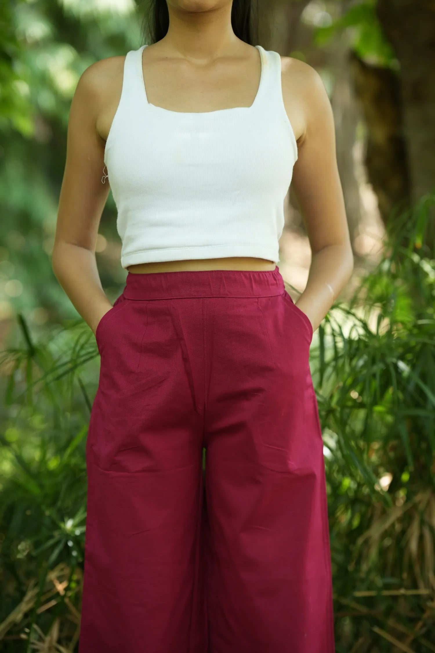 Rani Pink Handloom Cotton Wide Leg Pants