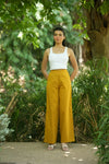 Mustard Handloom Cotton Wide Leg Pants